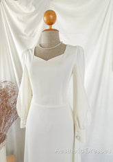 A-Line Vintage White Wedding Dresses Elegance Gown Minimal Long Sleeve Style Bride Dresses
